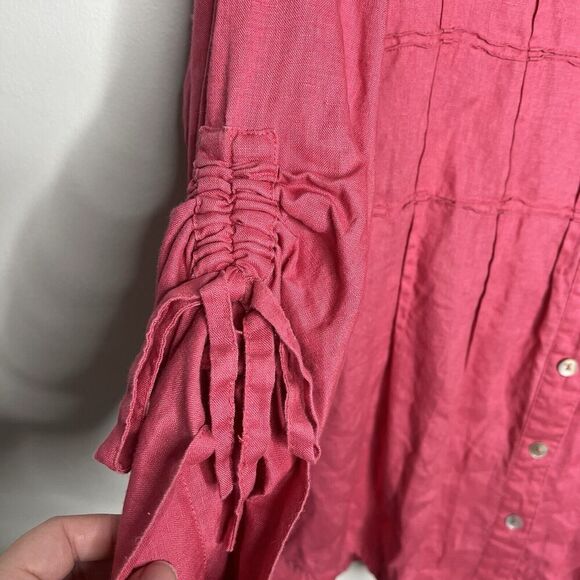 John Mark Top Womens XL Button Up Textured Ruched 3/4 Sleeves Linen Lagenlook - Picture 5 of 14